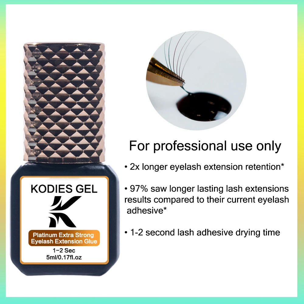 KODIES GEL Extra Strong Eyelash Glue 5ML Lash Extension Supplies 1-2 Second Fast Dry Black Lash Lift Glue Adhesive Original