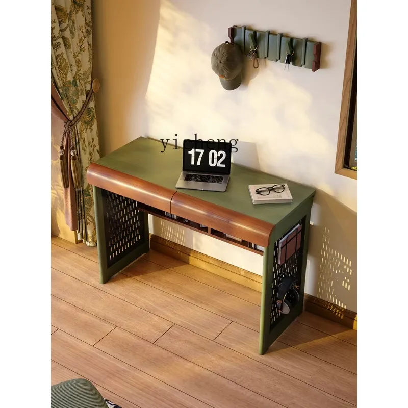 E-G16 French Retro Learning Writing Table Ash Wood Solid Wood with Drawers Hole Board Desk