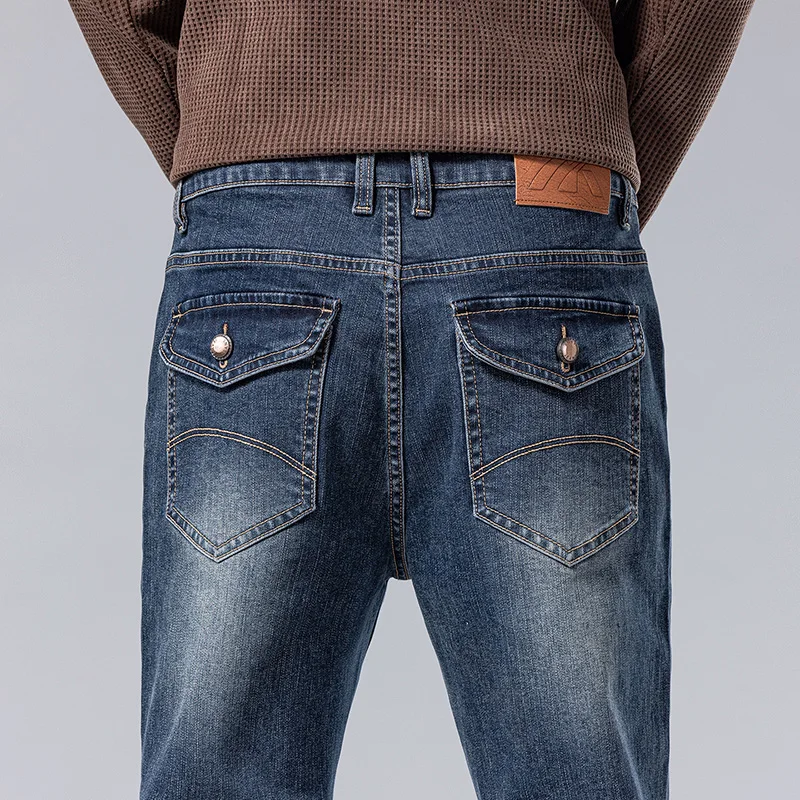 Autumn New Men's Retro Jeans Fashionable and Versatile Elastic Slim Straight Pants Water Resistant Y2K Denim Pants