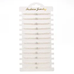 New 12Pcs/lot Rhinestone Imitation Pearl Beaded Bracelet Set For Women Adjustable Rope Wristband Bracelet Jewelry Gifts