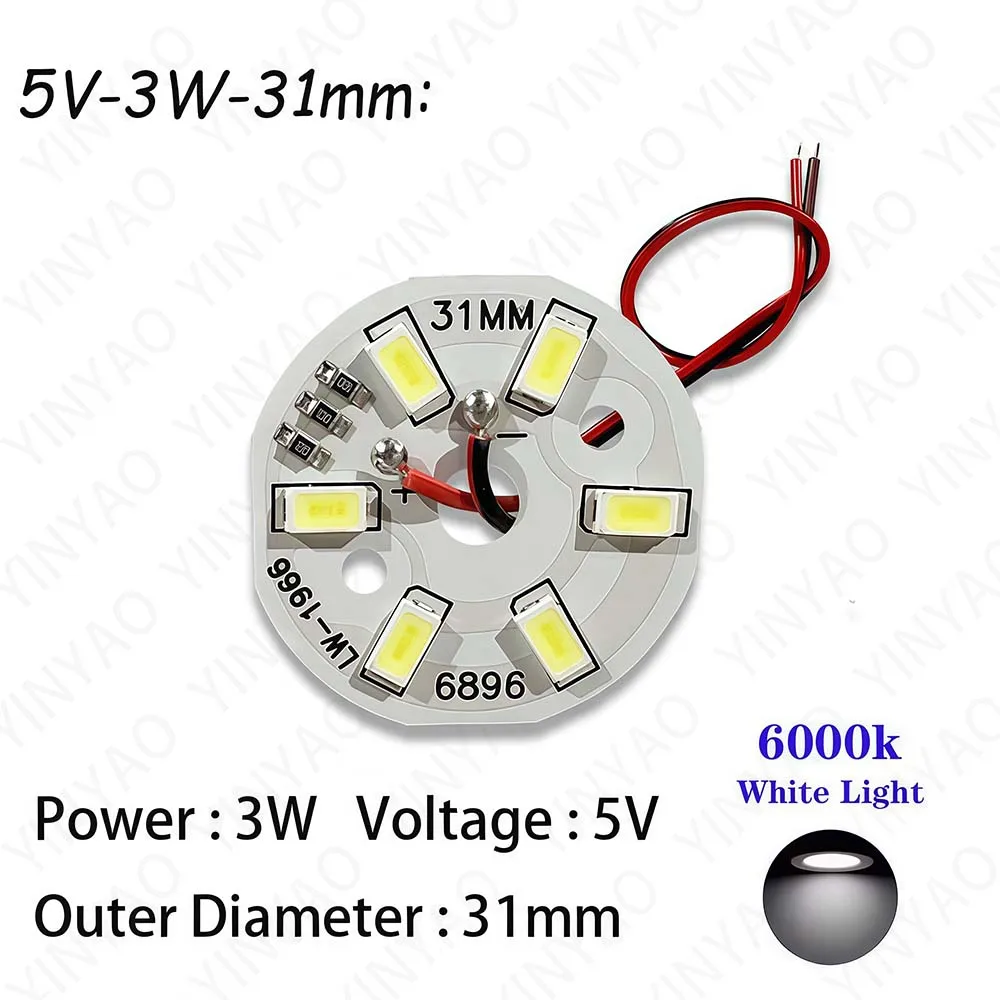 10Pcs 3W 5V USB Light Board SMD5730 Chip Diameter 31mm White 6000K Warm White 3000K Welding 15CM Power Cord DIY Night Light