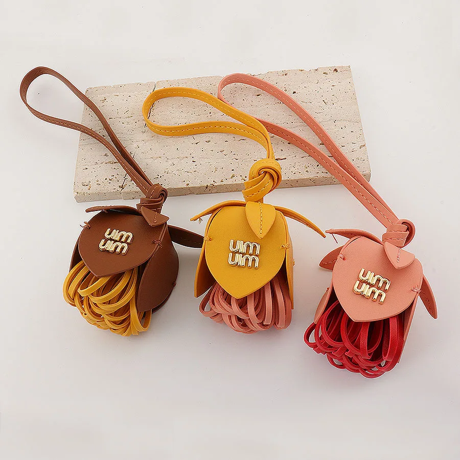 Letter Genuine Leather Bud Flower Bag Pendant Car Pendant Ins Style Pendant Lanyard