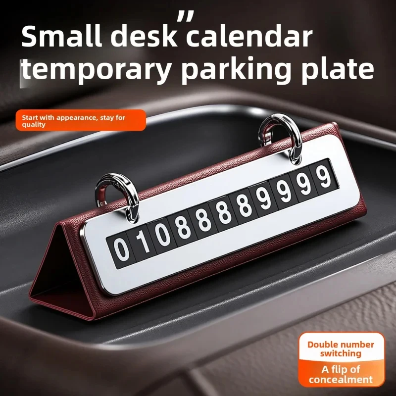 Luxury Focus: Elegant Leather Temporary Parking Sign | Sophisticated Movable Number Plate for Your Vehicle | Premium Car