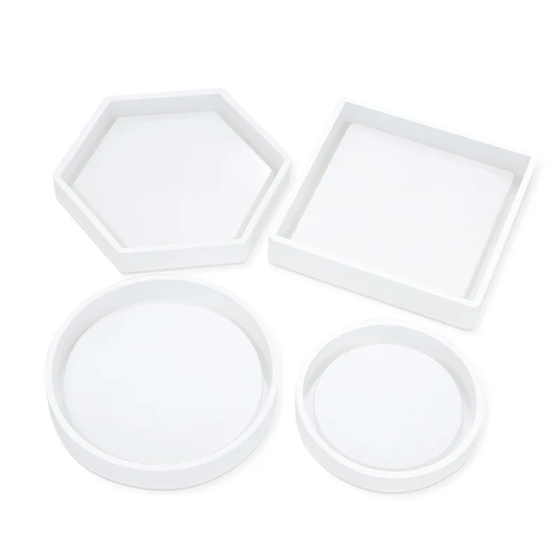 Tray Silicone Mold DIY Crystal Square Round Hexagon Coaster Silicone Mold Plate Storage Holder Epoxy Resin Mold Home Decoration