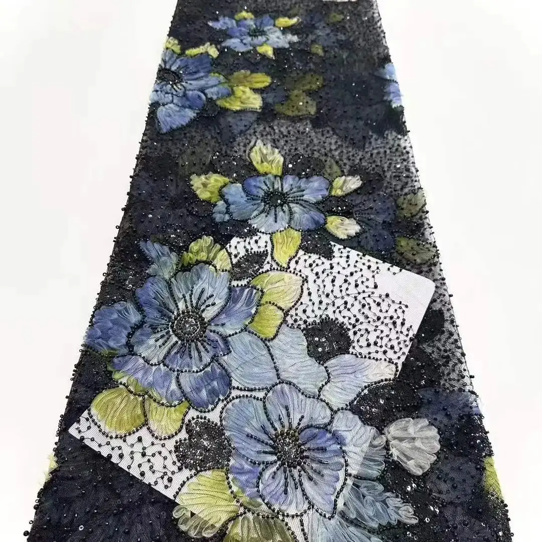 

Africa Nigerian Beaded French Mesh Lace With Sequins High Quality 2025 Embroidery Lace Sequins Lace For Wedding Dresses Women