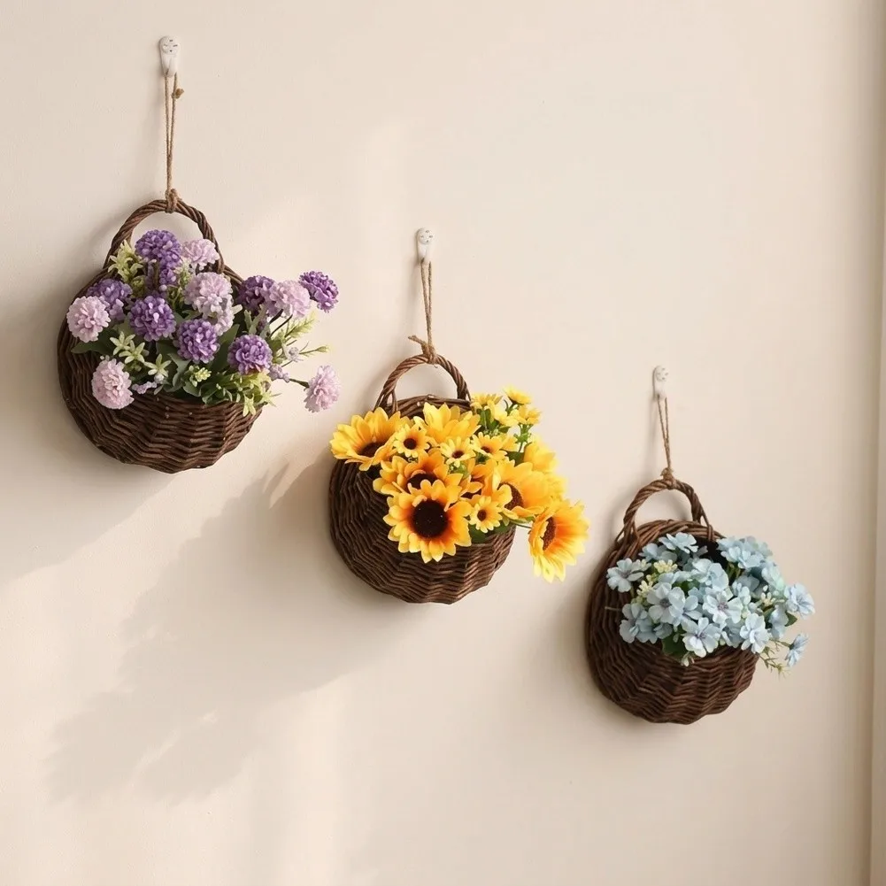 Synthetic Rattan Wall Plant Holders with Breathable Design - 2 Sizes 36x29cm and 24x20cm for Indoor Outdoor Use