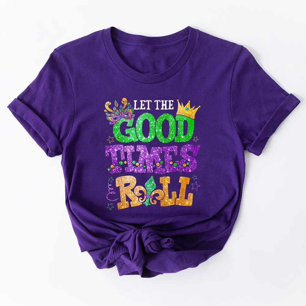 Mardi Gras Let The Good Times Roll Funny Women Carnival T-Shirt Womens Mardi Gras Day Heart Tshirt Tuesday Carnival Tee