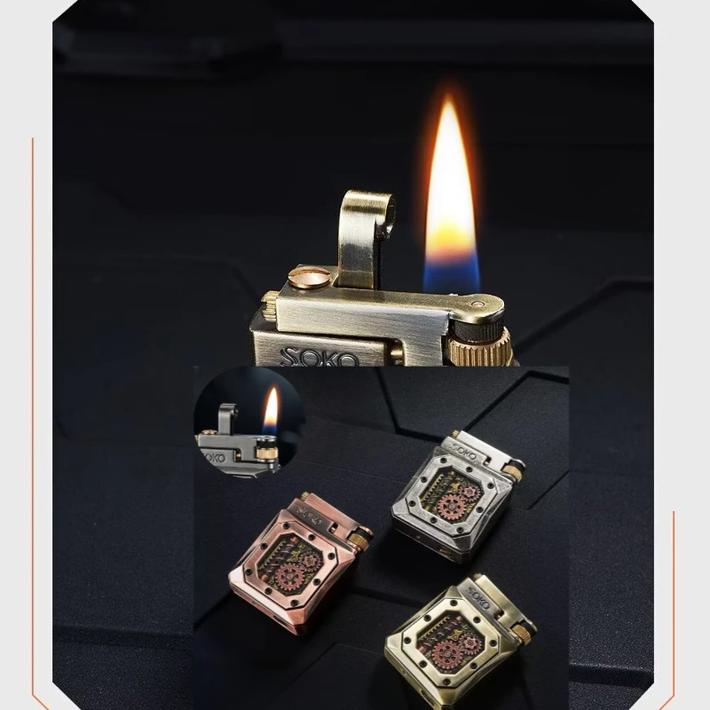 New Retro Mechanical Grinding Wheel Lamp Oil Metal Lighter Ordinary Open Flame Lighter Portable Smoking Outdoor Igniter