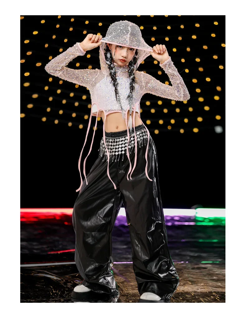 Jazz Hip-Hop Tanzkostüm für Mädchen, Pailletten-Streetdance-Outfit, Kinder-Mädchen-Gruppen-Bühnenauftritts- und Laufsteg-Set – Detail 9