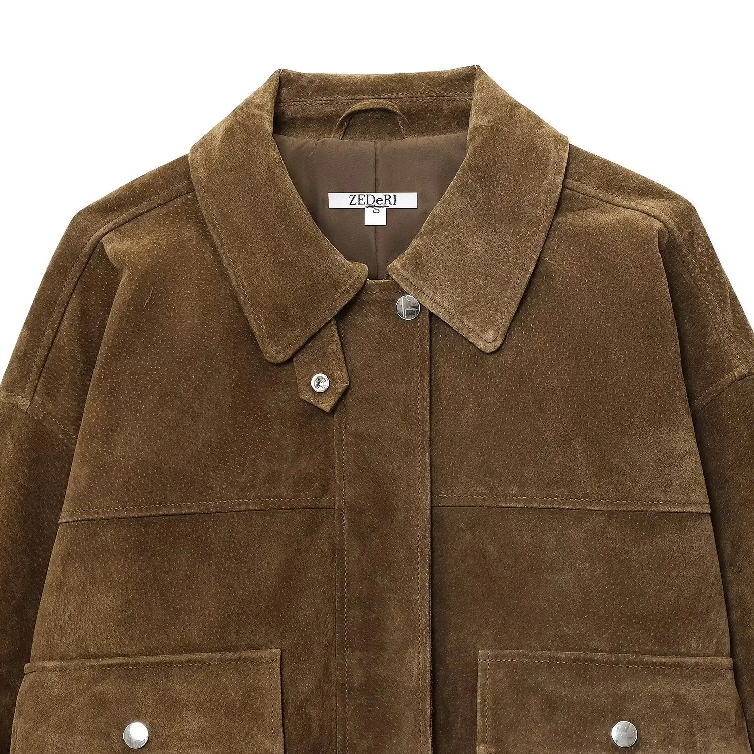 JNLEAOG Women's Leather Pilot Jaet Autumn New Sle Wind Design Sense Outerwear Long Sve Loose Fit Polyester Fiber