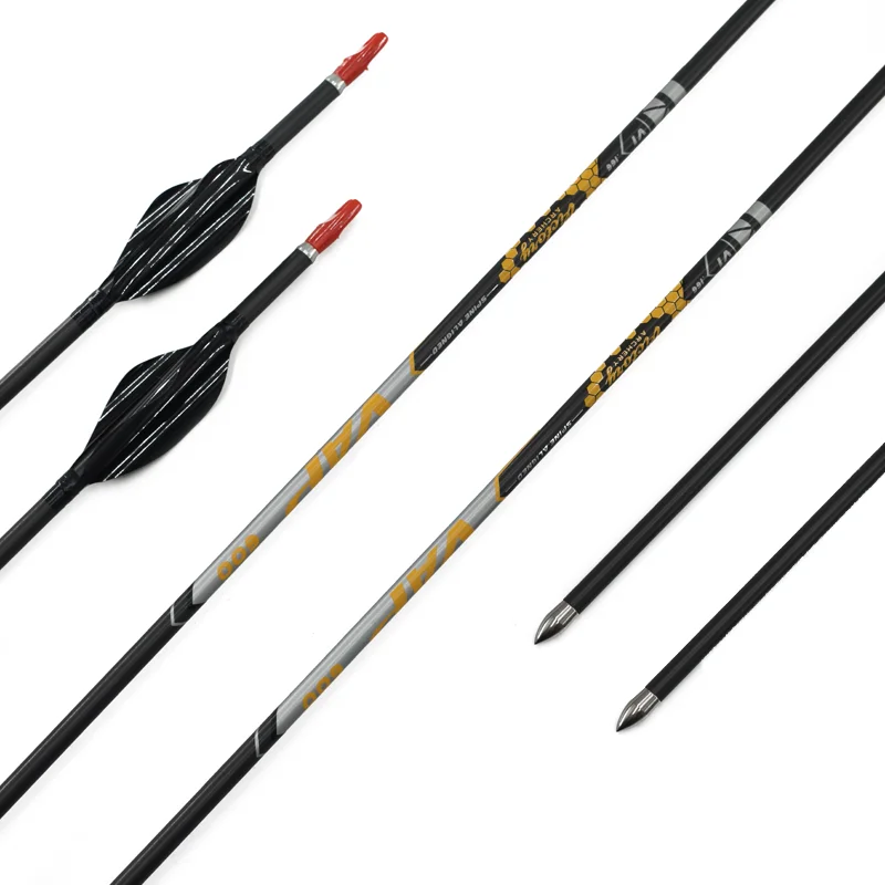 

12pcs Archery Spine 350 400 500 600 700 800 900 ID4.2mm Carbon Arrow Shaft Spiral Vanes Recurve Bow Hunting Shooting