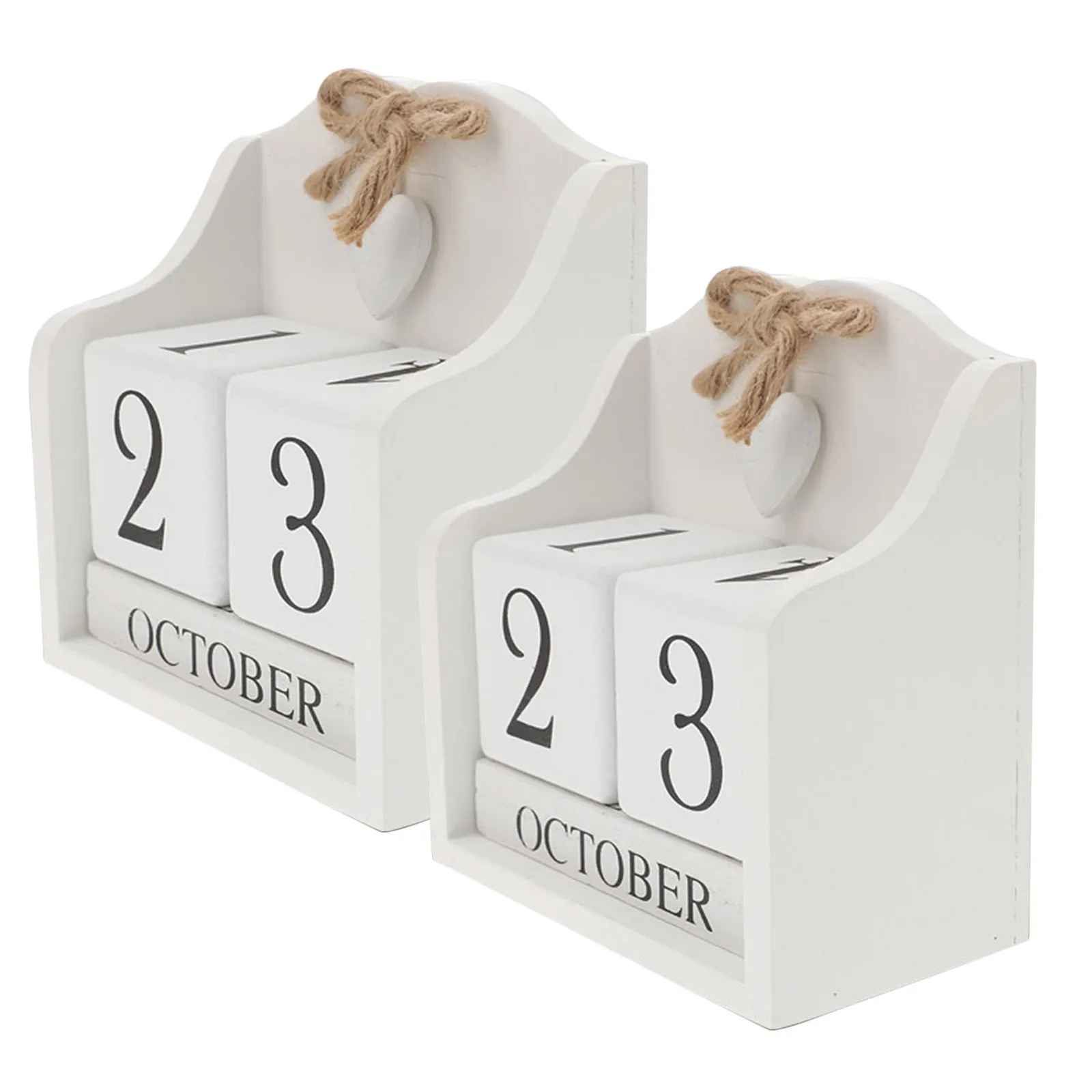 2Pcs Vintage Wood Calendar Block Perpetual Desktop Decoration Manual Adjustable Daily Calendar Blocks for Office Home Creative