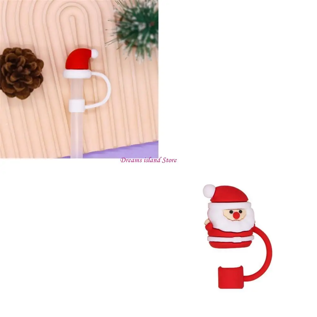 Silicone Straw Christmas Cup Stopper Cover Cartoon Santa Snowman Straw Plug Tips for Tumblers Home Party Decor HX6C