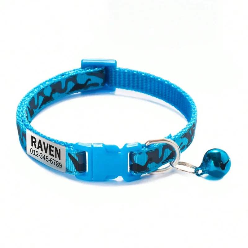 Personalisiertes Katzenhalsband, Tarnmuster, Halsbänder für Welpen und Kätzchen, individuell gestaltete Halskette mit Namens-ID-Anhänger und Glocke, Geschenk für kleine Hunde und Katzen – Detail 6