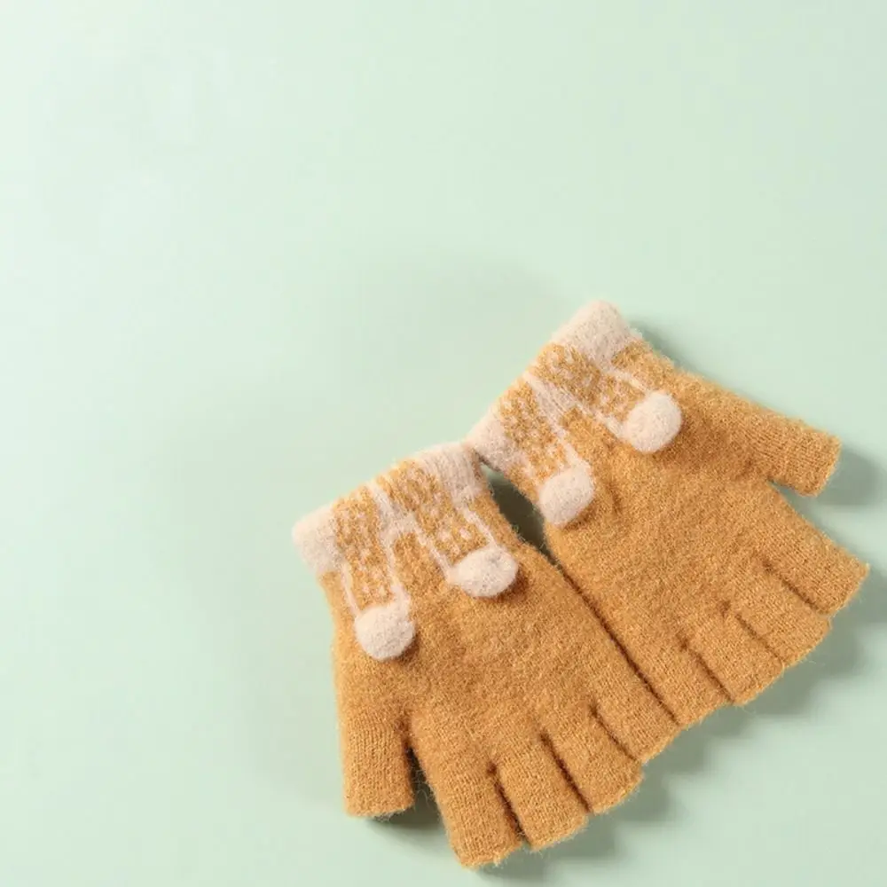 

High Quality Winter Knitted Gloves Warm Cartoon Half Finger Gloves Cute Writting Gloves Children