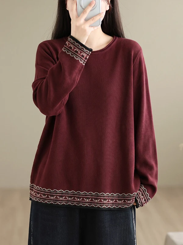 Women's Knitted Long Sleeve round Neck Color Block Shirt Button up Polyester Fiber Artistic Style Daily Wear Regular Fit