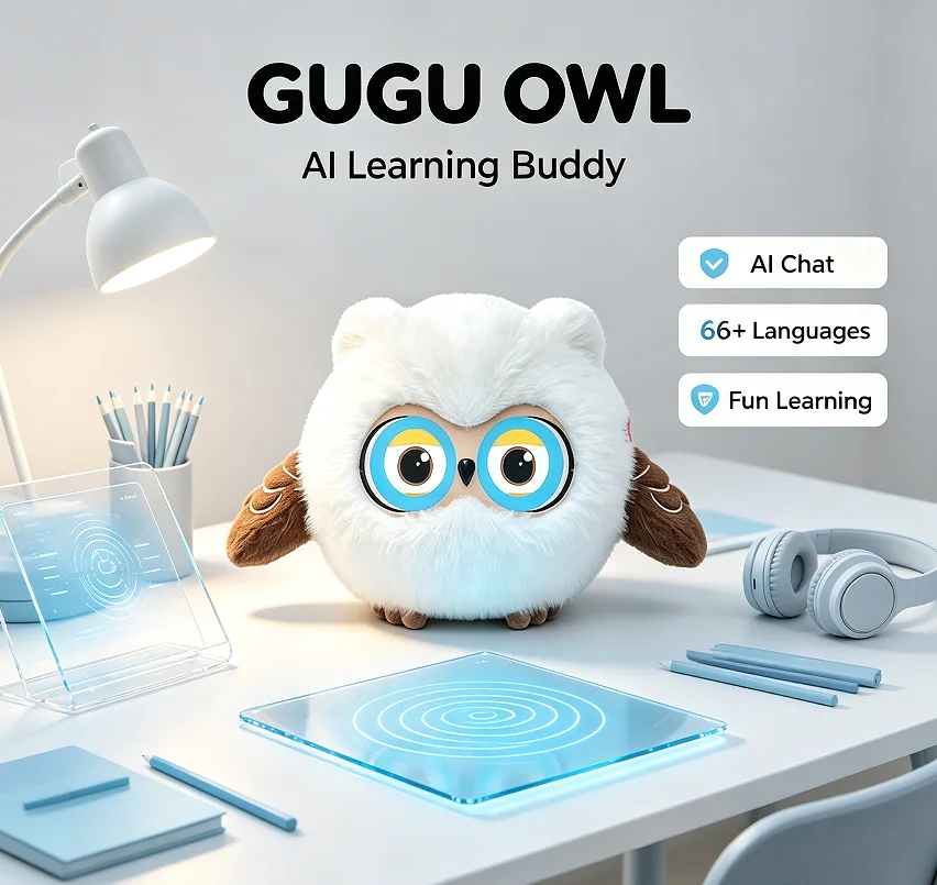 GUGU OWL AI Smart Interactive Companion Plush Speaker WiFi Bluetooth 66+ Languages Smart Q&A Touch Response Rechargeable Desktop
