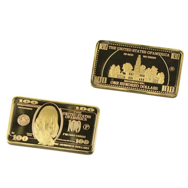 1PC USA 100 Dollar Bullion 24k Gold Bar American Metal Coin Golden Bars USD with gif'