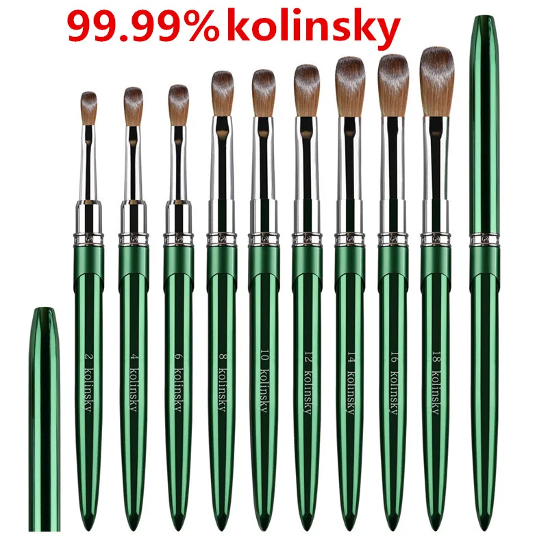 1PC Green Nail Art Brush Kolinsky Nylon Hair Brushes Gel UV Polish Manicure Tools Carving Drawing Painting Nail Powder Pen