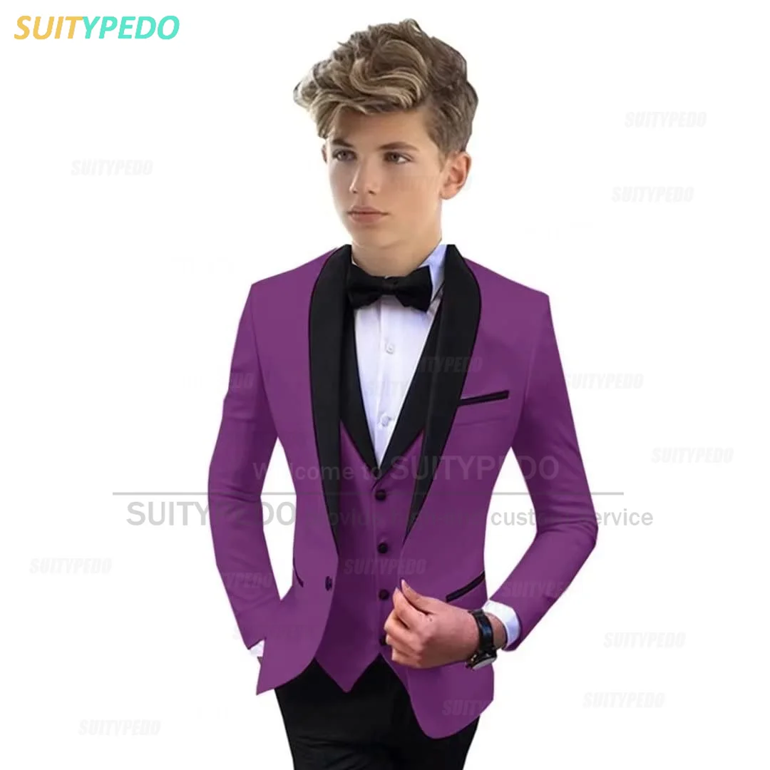 Burgundy Gentlemen Boy's Suit Set Formal Kid Outfit For Children Graduation Chorus Performance Costume Blazer Vest Pants 3 Pcs