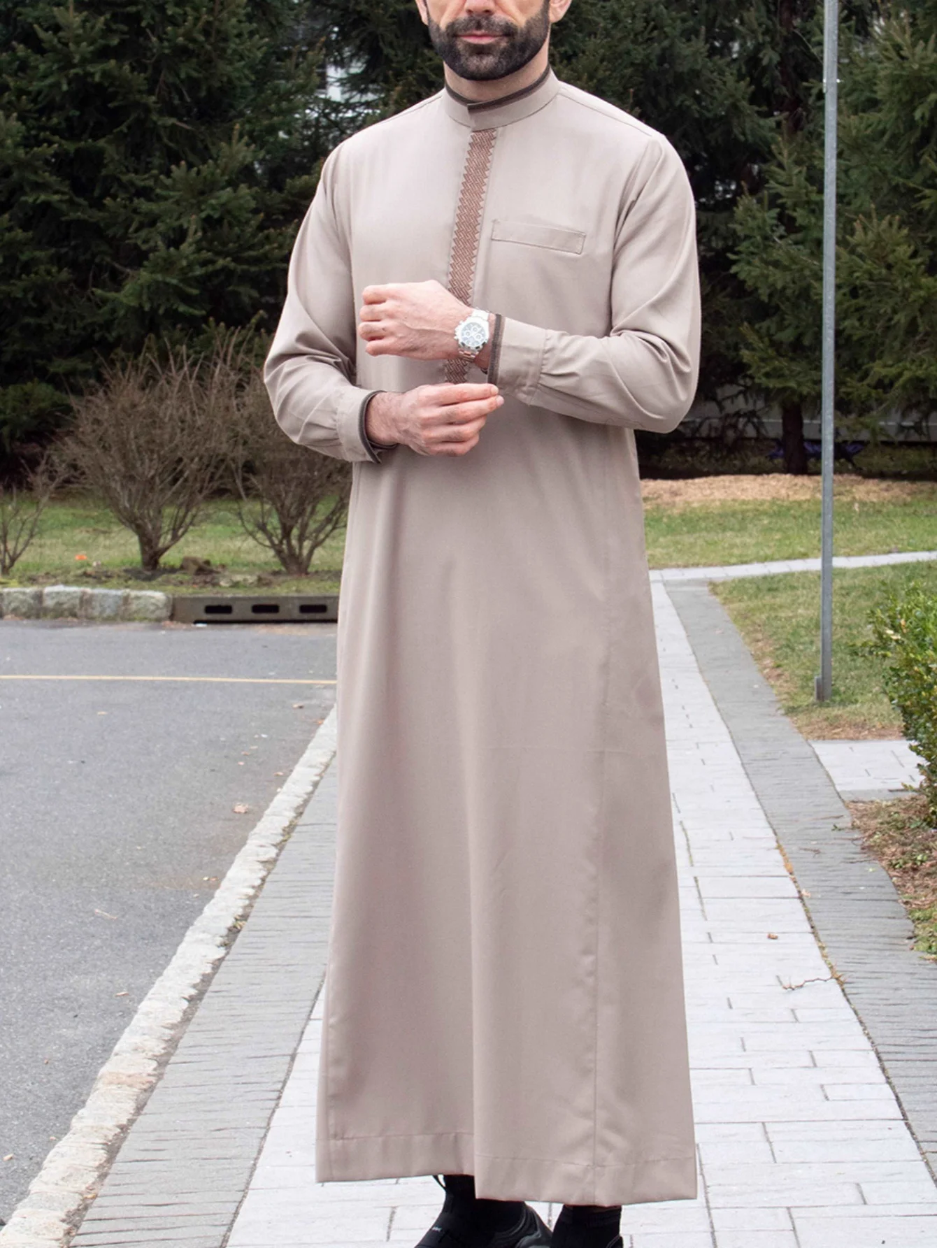 Large Size Simple Long Sleeve Men's Robe National Style Embroidered Stand Collar Casual Summer Loose Fit Youth Traditional Robe