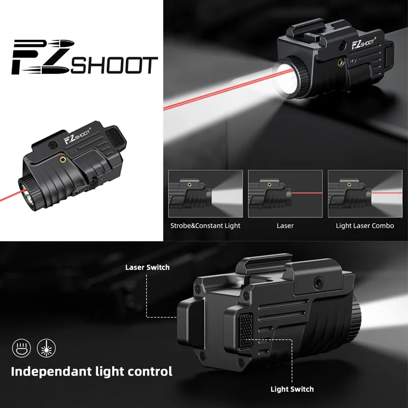 EZshoot Light Laser Combo Rechargeable Compact Slidable Rail Picatinny Rail Flashlight with Red Laser or Green Laser Beam