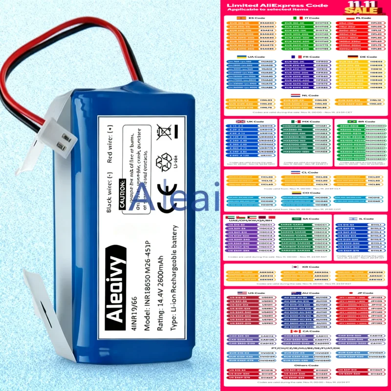 

14.8V 2800mAh Shark Ion Robot Vacuum Battery for Models R75 R85 RV751 RV761 S87 Long Runtime Replacement for RVBAT850 Part