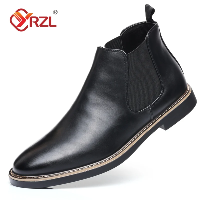 YRZL 39~47 Men Chelsea Boots Brand Retro Comfortable PU Leather Ankle Boots Men 2025 Fashion Black Brown Boots Shoes for Man