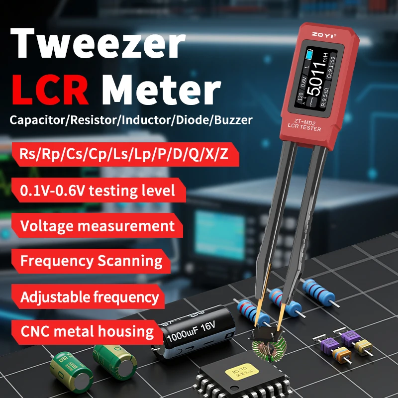 ZOYI ZT-MD2 Digital Tweezers LCR Bridge 100kHz High Precision 2nd Gen SMD Through-Hole Component Tester