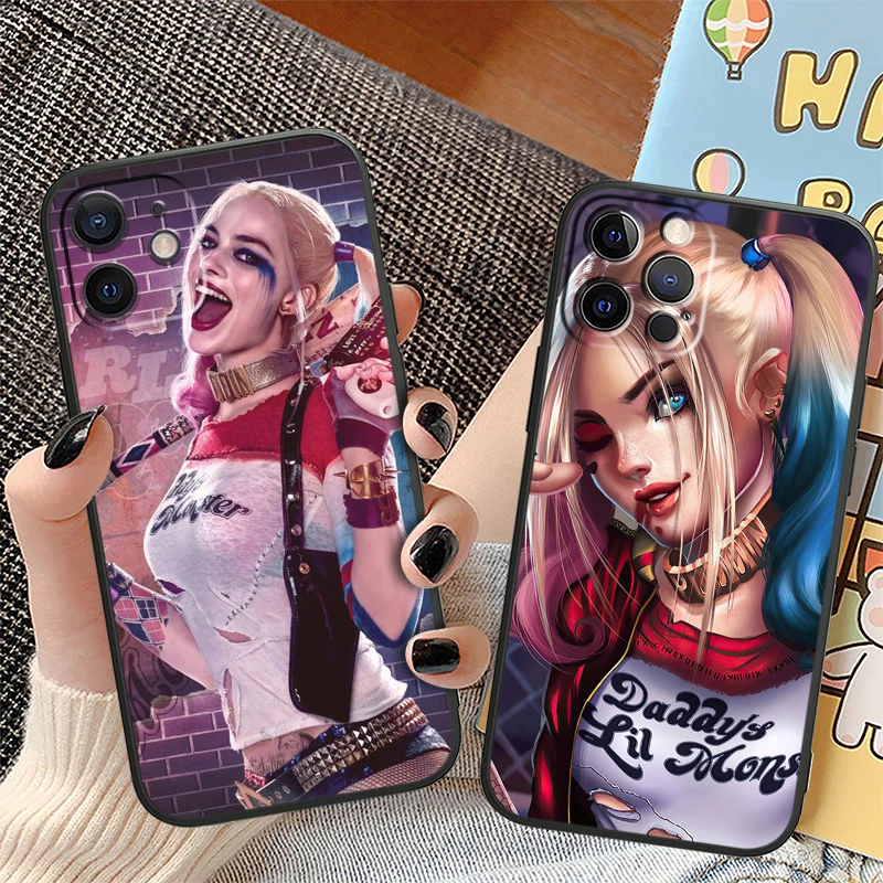 Harley Quinn Cute For Apple iPhone 15 14 13 12 Mini 11 XS XR X 8 7 Pro Max Plus Soft Silicone Black Phone Case