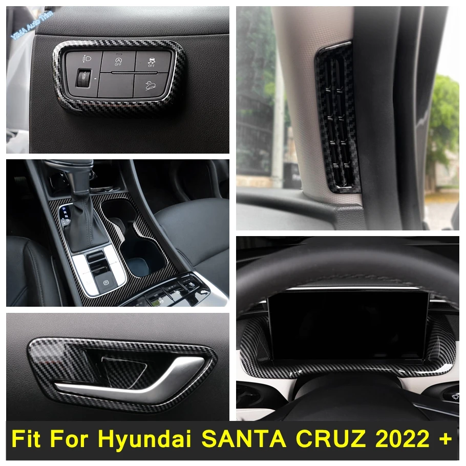 

Carbon Fiber Car Head Lights / Window Glass Lift / Gear Shift Frame Cover Trim ABS Accessories For Hyundai SANTA CRUZ 2022 2023