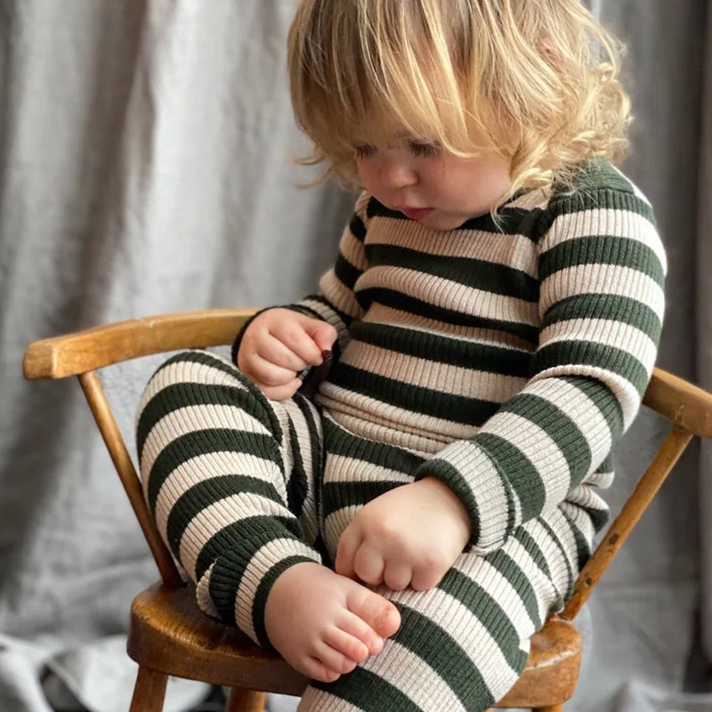 

Jenny&Dave Popular Children's Stripe Home Fur Winter Wool Blended Knitted Set for Children's Autumn Clothing