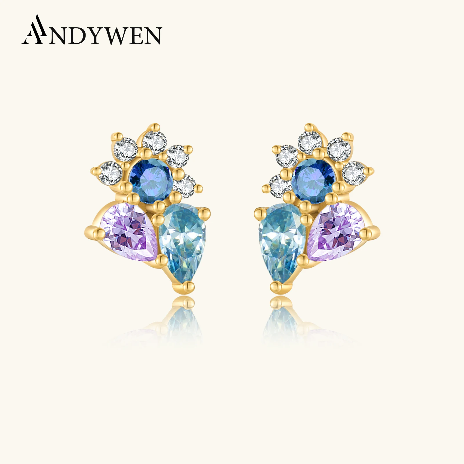 

ANDYWEN 925 Sterling Silver SunFlower Oval Stud Earrring Colorful Purple Champagne Luxury Piercing Ohrringe Pendiente Jewelry