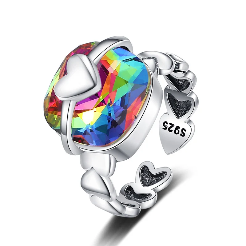 Mewanry Multicolour Zircon Heart Rings For Women Girls Simple Vintage Classic Elegant Hip Hop Fashion Street Party Jewelry Gifts