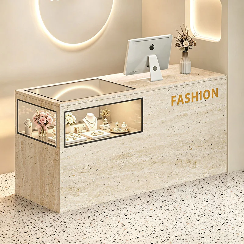 Salon Grade Cushioned Reception Desk Low Back Industrial Reception Counter Thickened Rotating Banco Reception Office Furniture
