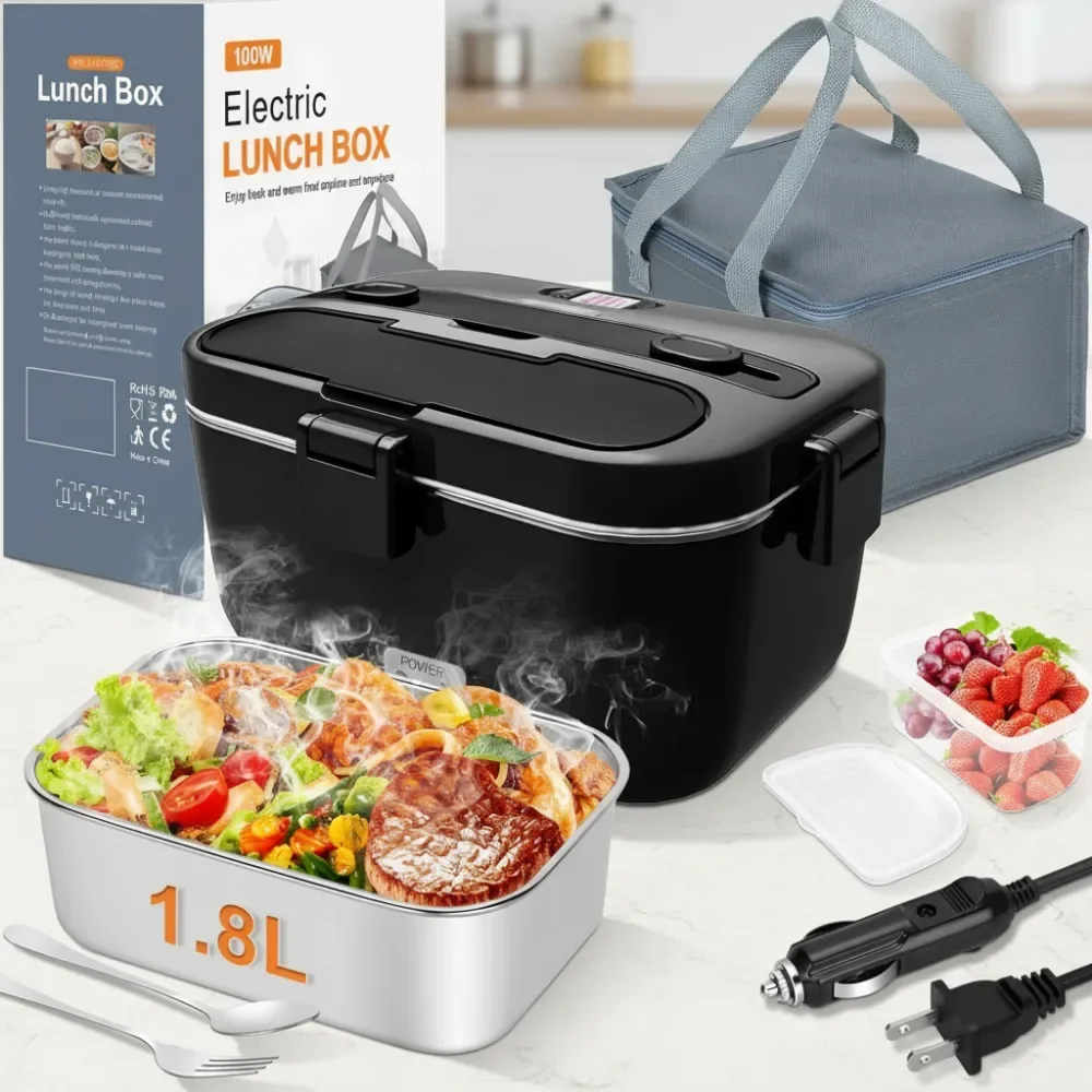 

Portable Electric Lunch Box: 1.8L Fast Heating Food Warmer for Car, Office & Travel with 12/24V/110-230V Dual Voltage