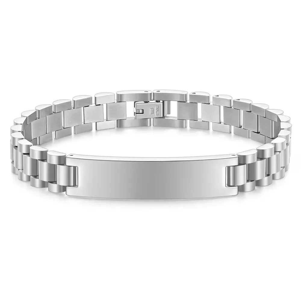 Stainless Steel Personalized Engraving Bracelet 10MM -15MM High Polished Customizable Blank Chain Comfortable To Wear Rust-proof