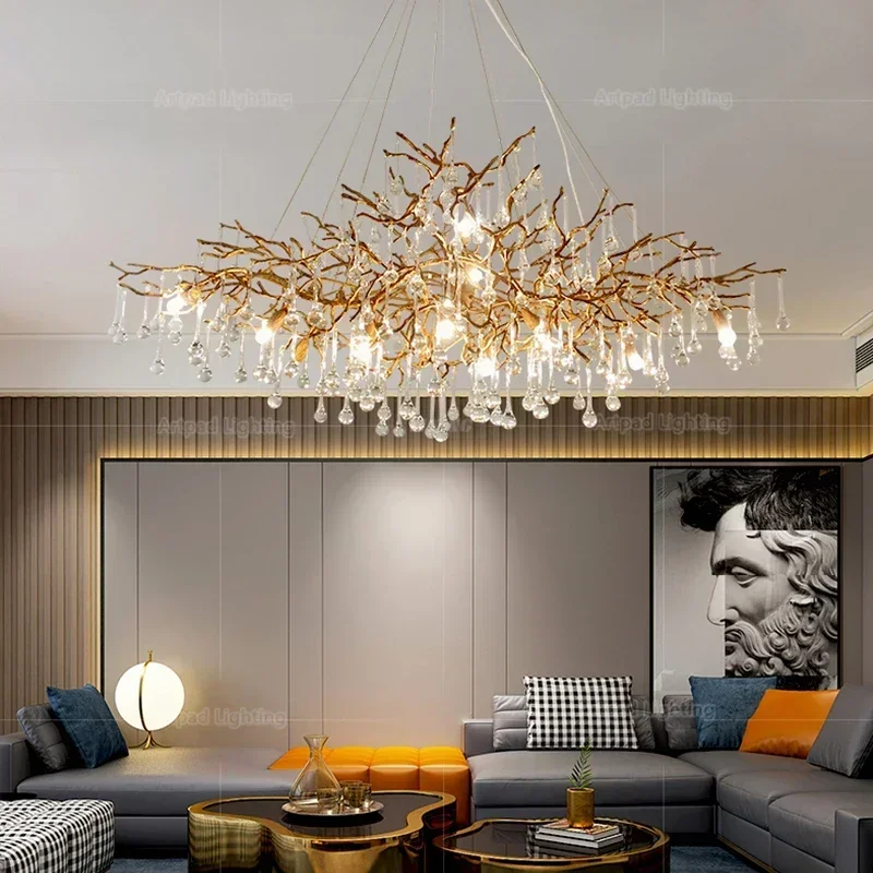 Artpad Retro Crystal Chandeliers for Dining Room Gold Luxury Lighting Illuminator for Living Room Hanging Light Fixture