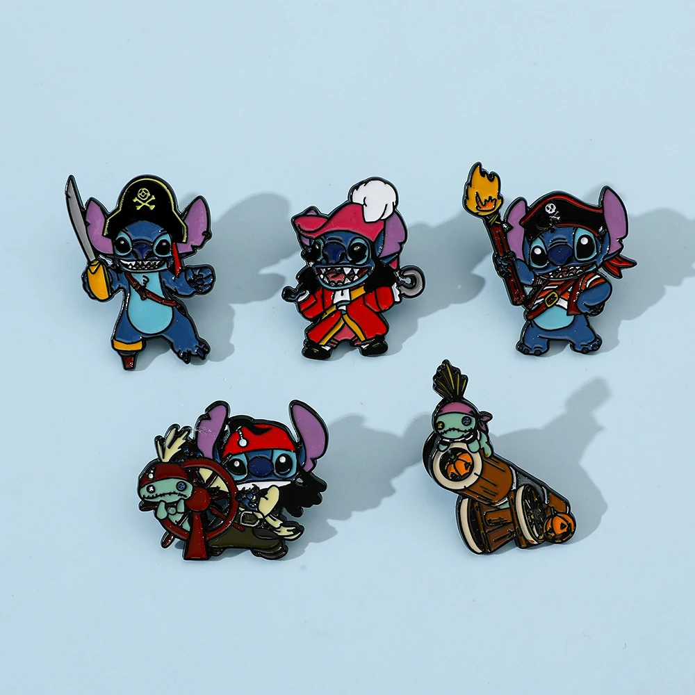 Anime Lilo & Stitch Brooch, Pin de Cura Criativa, Emblema de Metal, Jóias, Roupas, Acessórios Mochila, Presente, 5 Pcs