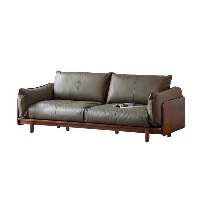 قائمة جديدة على الطراز الشمالي أريكة فنية جلدية إيطالية بسيطة من الخشب الصلب أريكة جلدية لغرفة المعيشة سجل منزلي مستقيم #5