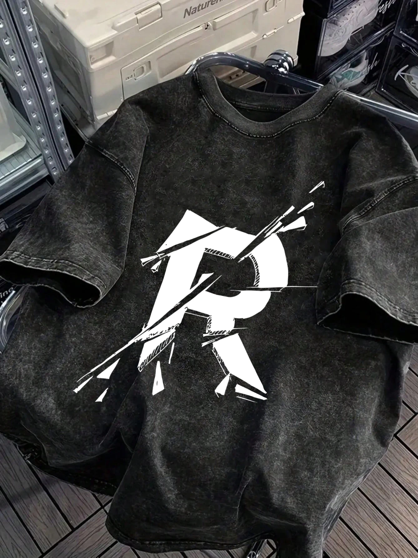 Broken Letter R Printing Washed Herren-T-Shirt aus weicher Baumwolle, kurzärmelig, Vintage-Sommerkleidung, Unisex, modisch, locker sitzende Sportbekleidung
