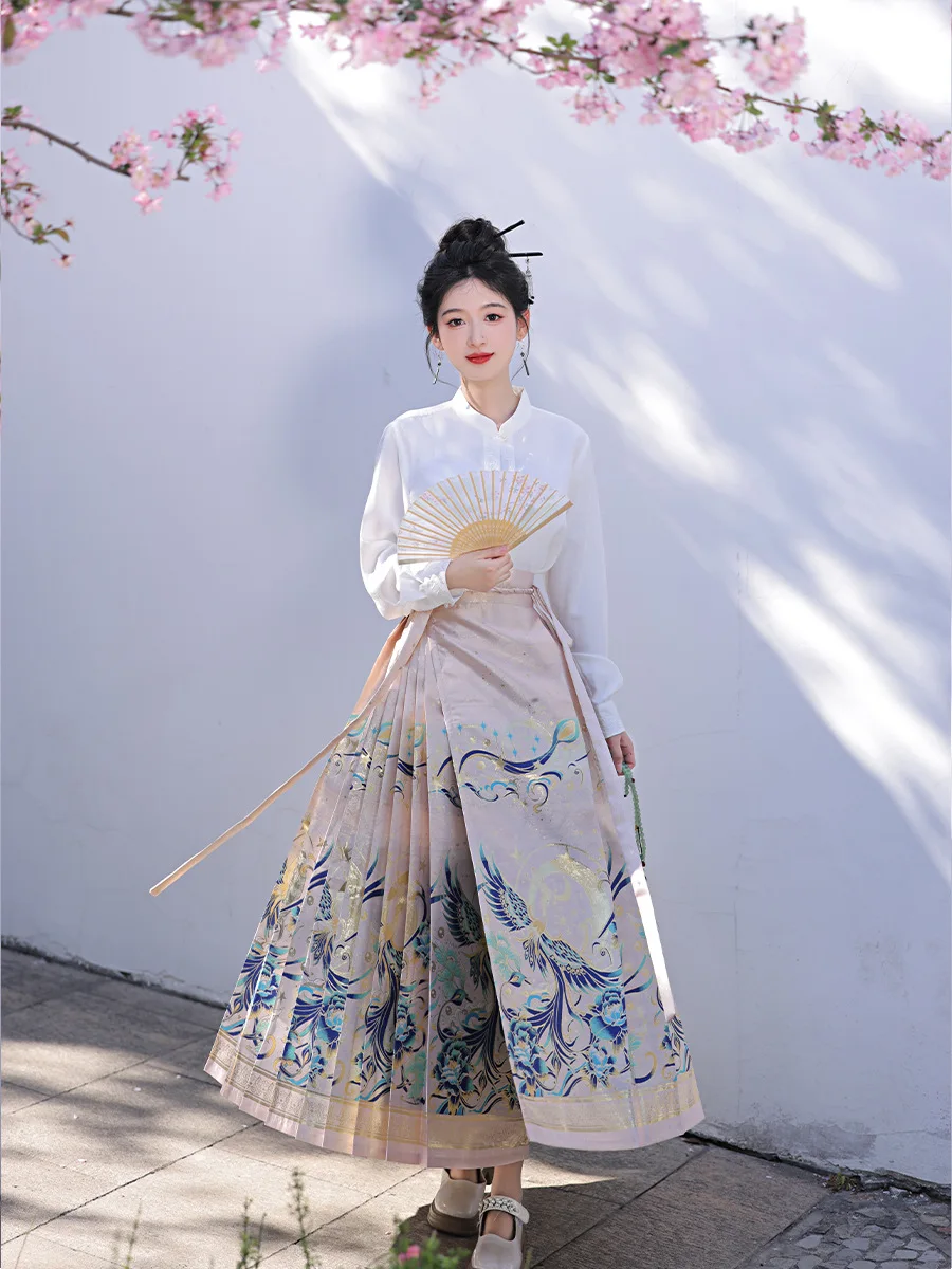 Pink Horse Face Skirt,Horse Face Skirt Hanfu Skirt Chinese Style Costume Mamianqun Ming Dress Ancient Traditional Daily Wear