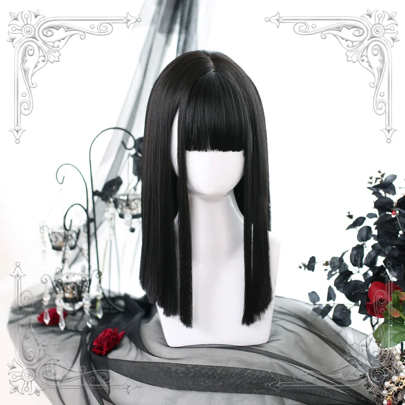 

Female Medium-Length Straight Wig Black And Brown-Black Heat Resistant For Women Wigs Cosplay Party