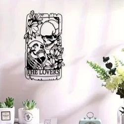 A piece of bohemian metal gothic style skull couple wall art iron mural indoor and outdoor home courtyard balcony decoration