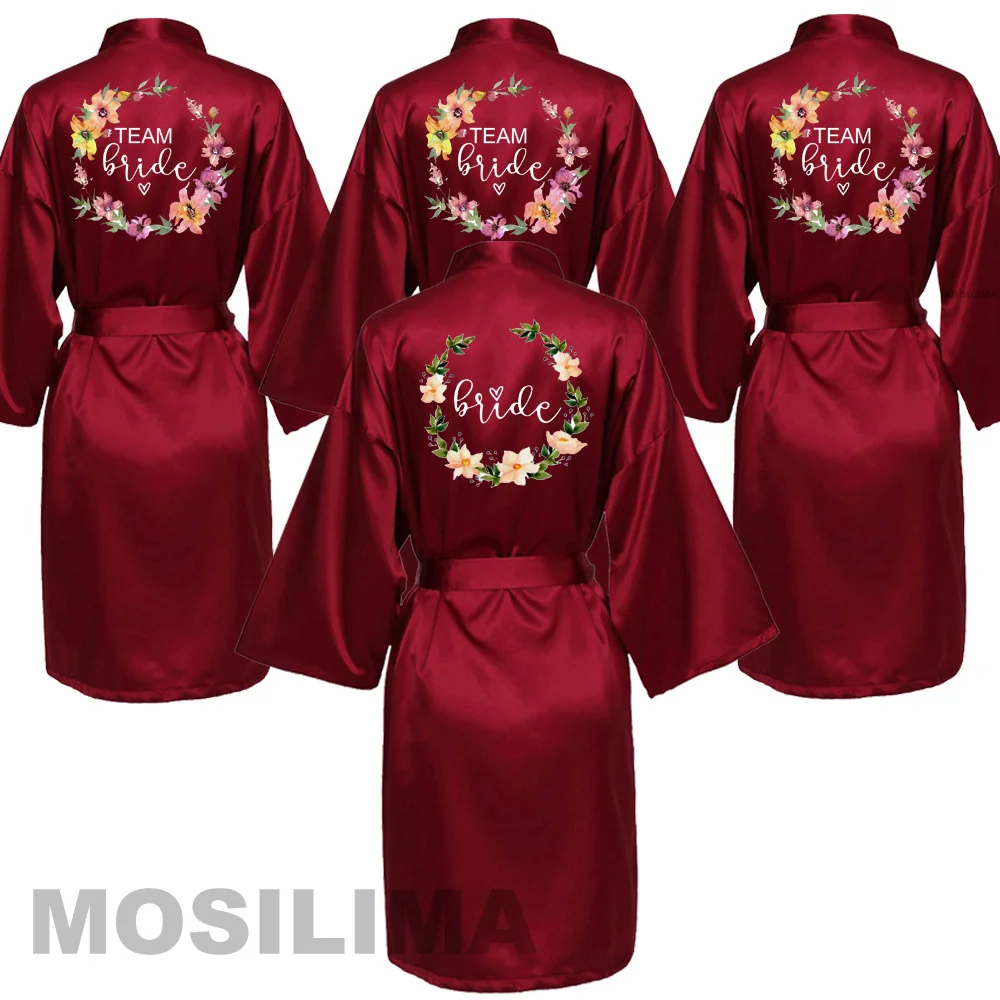 Wedding Party Team Bride Robe Kimono Satin Pajamas Bridesmaid Bathrobe SP071