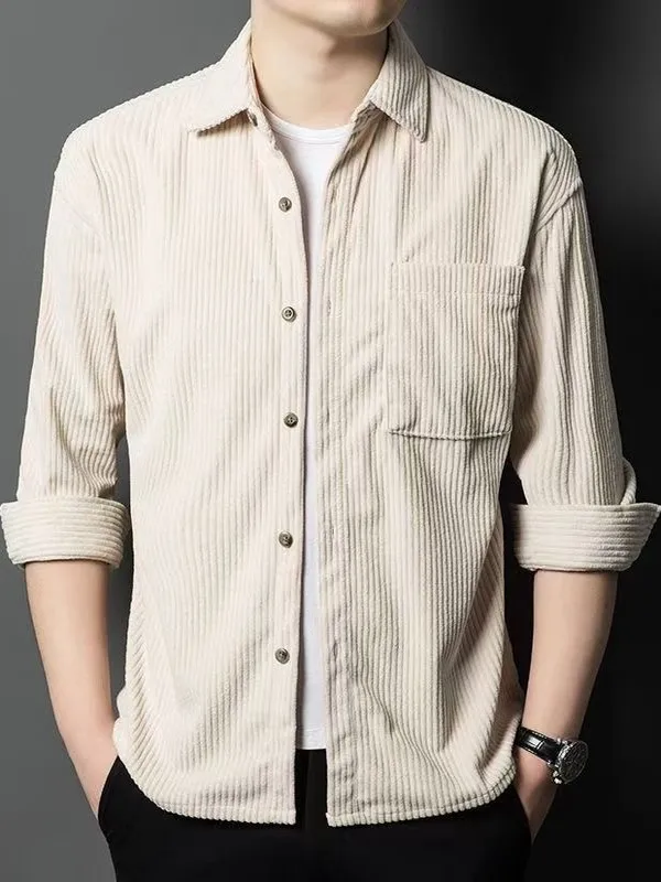 Corduroy Long Sleeve Shirt Jacket Men's Spring Autumn Thin New Style Casual Top Wear Resistant Anti-Wrinkle Fashion Brand