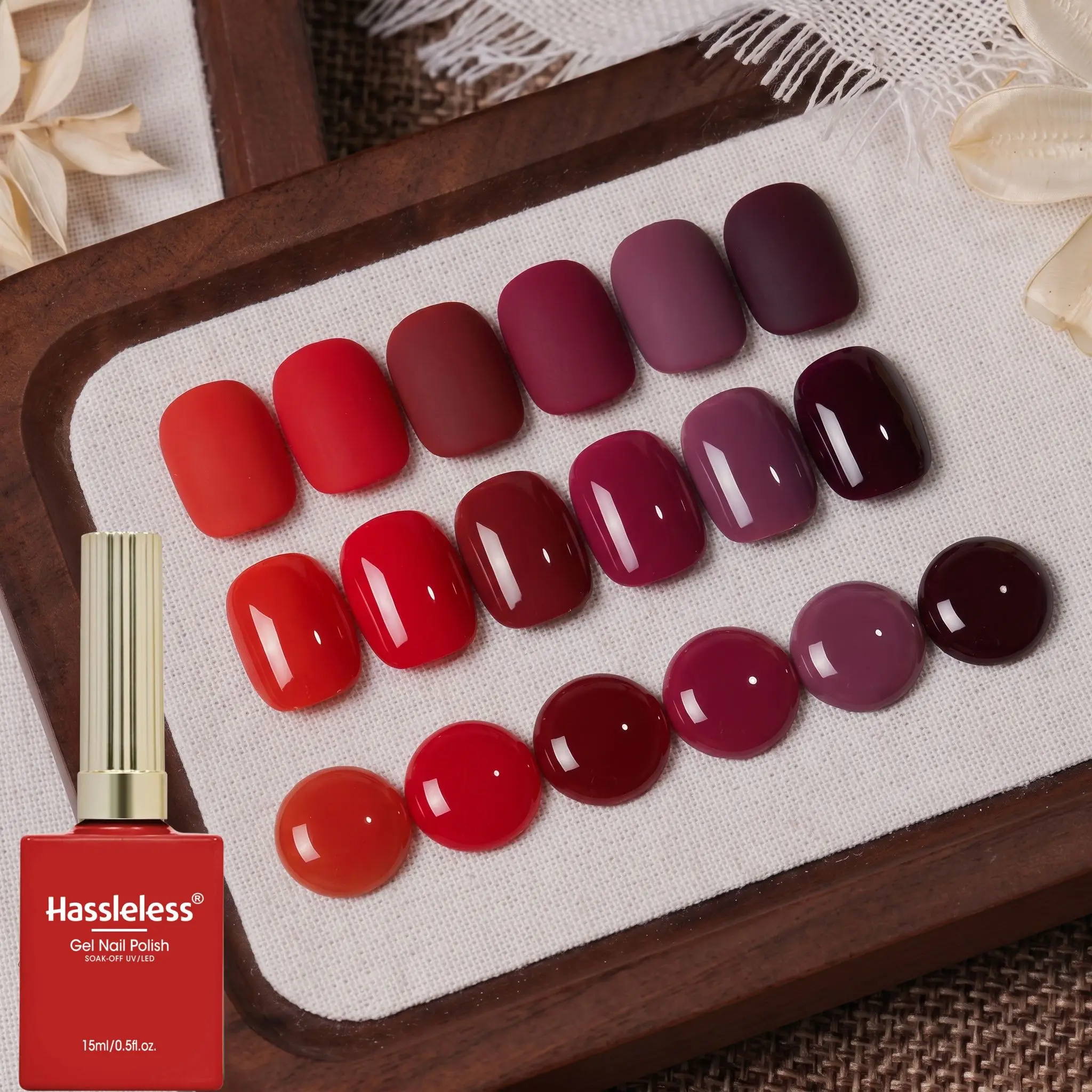 Hassleless 6Pcs Retro Red-Toned Nail Polish Set, Includes True Red, Burgundy, and Plum Red in Multiple Color Schemes, with Rich Colors That Apply Smoothly and Adhere Well, Lasting and Not Easy to Chip Off, for DIY at H
