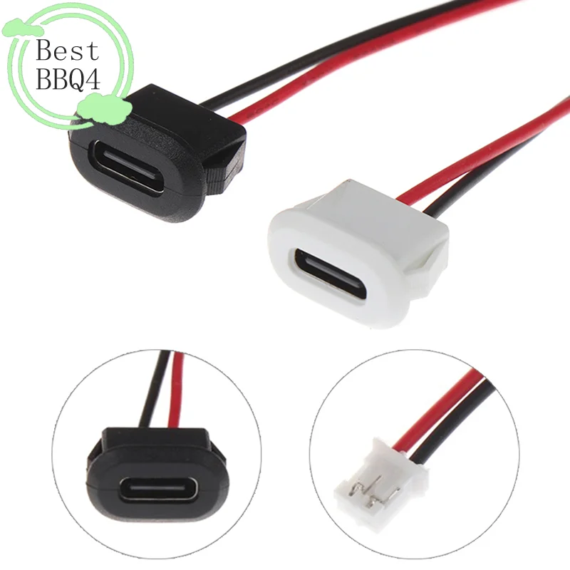 (BBQ4)2pin USB-C Waterproof USB Connector Direct Pressure Female Desk Lamp Oval With Welding Wire Charging Interface