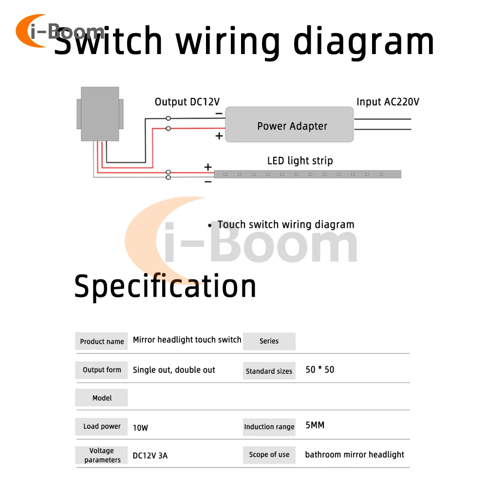 DC 5-12V Bathroom Mirror Switch Touch Switch Sensor Stepless LED Inductive Dimming Touch Switch for Led Light Mirror Headlight