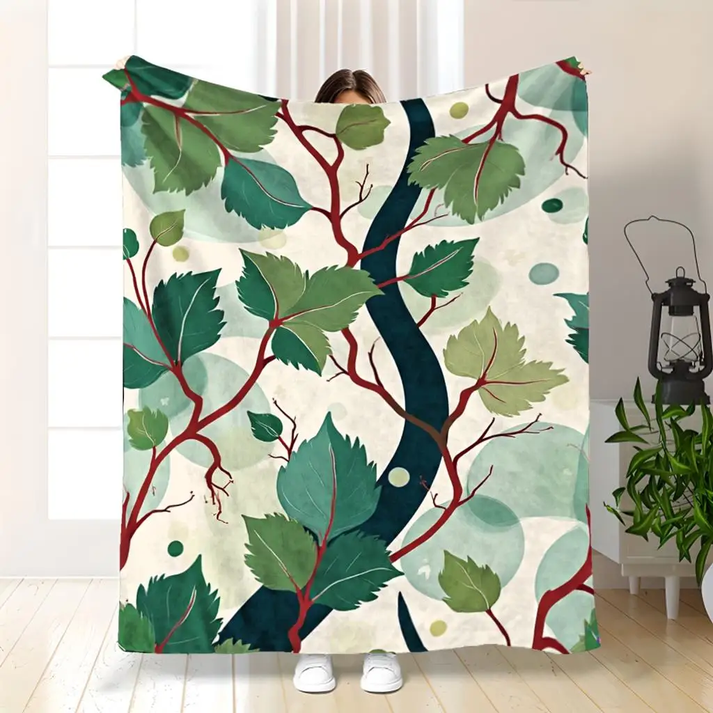 Modern Ivy Geometric Throw Blanket - Soft Warm Flannel Bedspread Suitable for Sofa, Bed, Chair - Green & White Contemporary Bedspread (30x40, 40x50, 50x60, 60x80 Inches) - All-Season Cozy Bed Covering, Thoughtful Gift